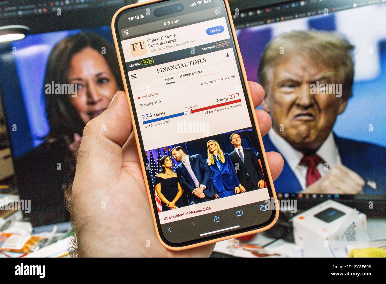 Paris, France Nov 6, 2024 A smartphone displays Financial Timesâ