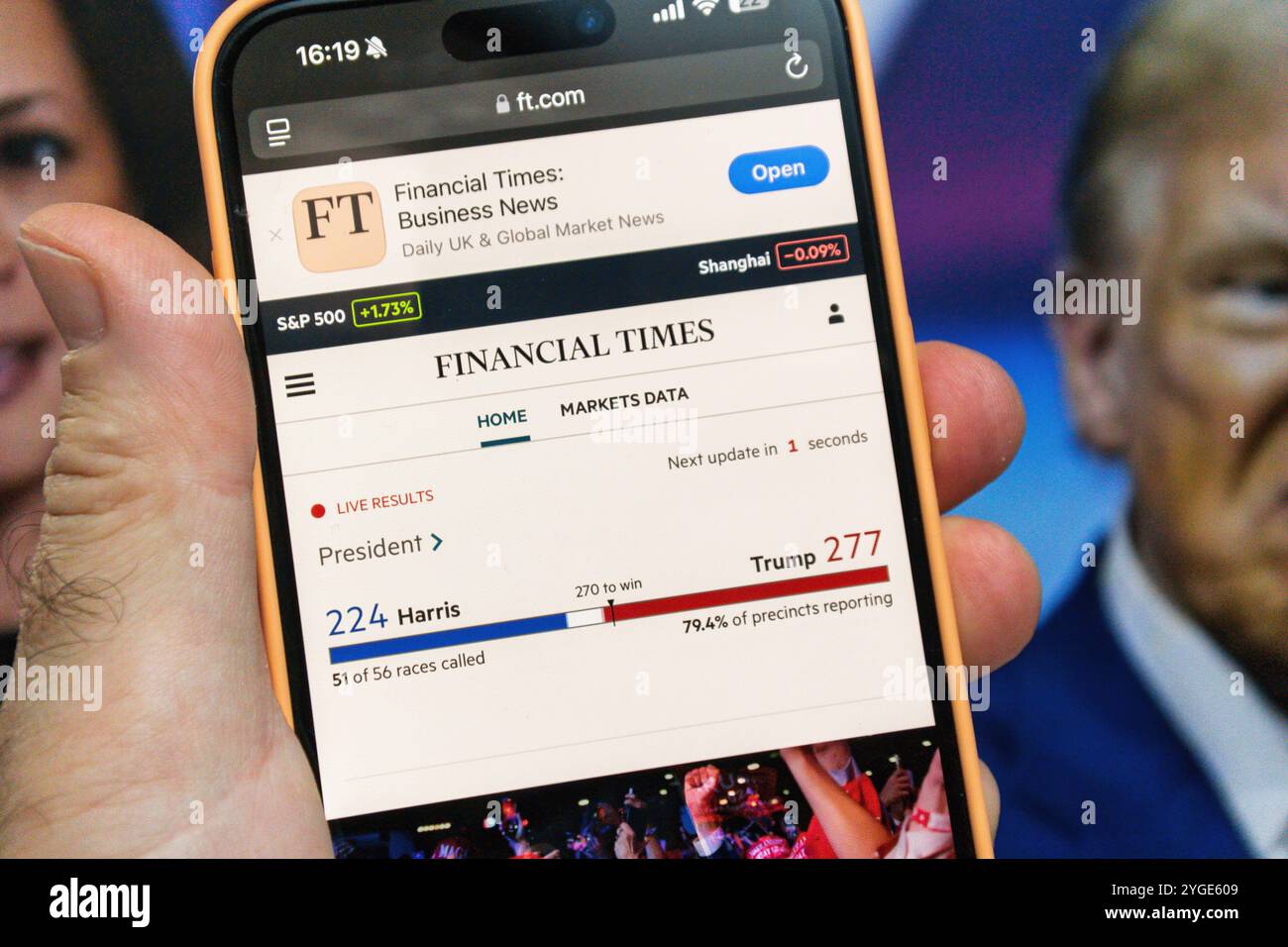 Paris, France Nov 6, 2024 A smartphone screen shows Financial Times