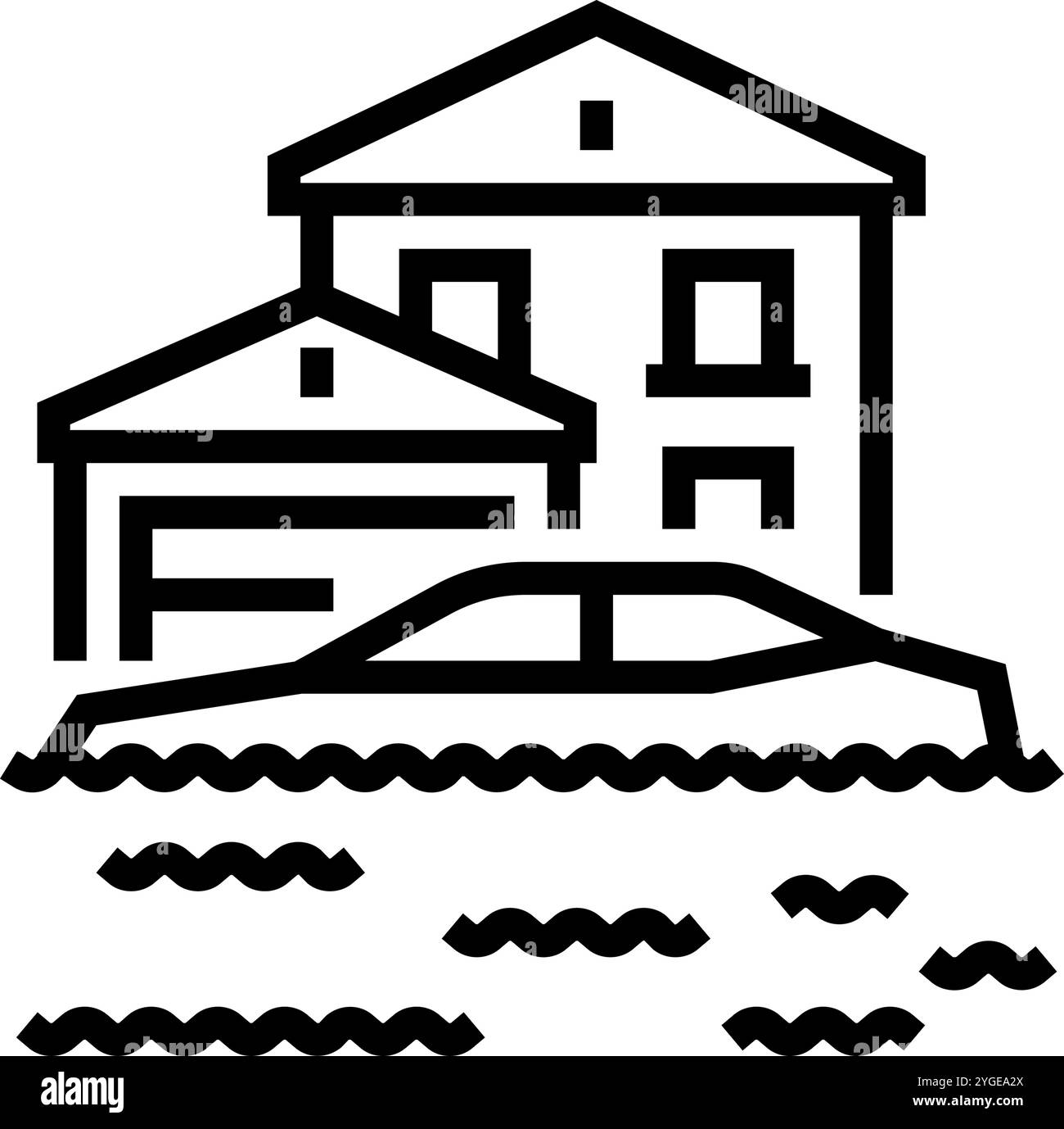 flooded streets hurricane disaster line icon vector illustration Stock ...