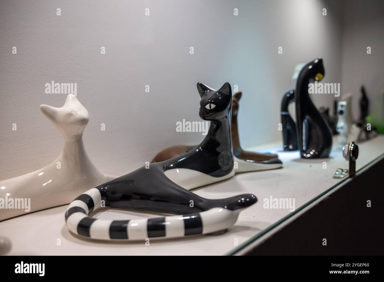Cmielow, Poland, 29.12.2024 porcelain black and white figurines of cats ...