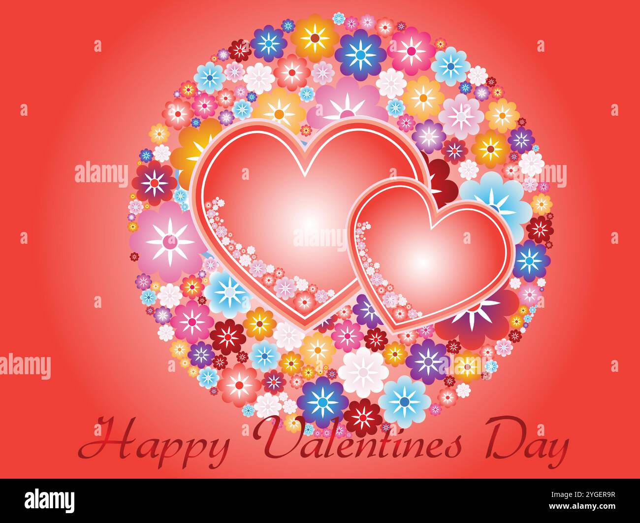 Red background with two hearts and flowers. The words Happy Valentines ...