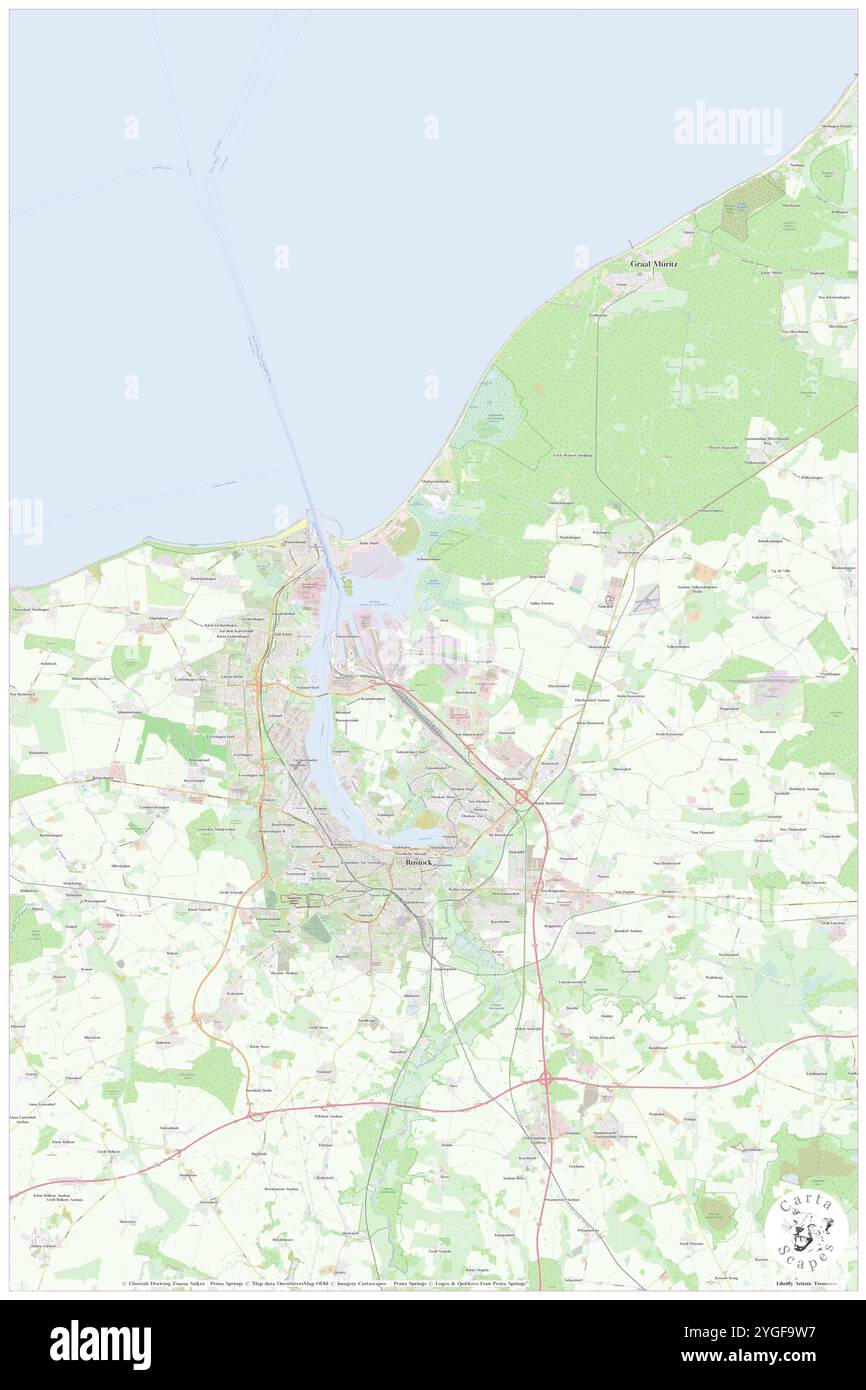 Rostock, DE, Germany, Mecklenburg-Vorpommern, N 54 5' 19'', N 12 8' 25'', map, Cartascapes Map published in 2024. Explore Cartascapes, a map revealing Earth's diverse landscapes, cultures, and ecosystems. Journey through time and space, discovering the interconnectedness of our planet's past, present, and future. Stock Photo