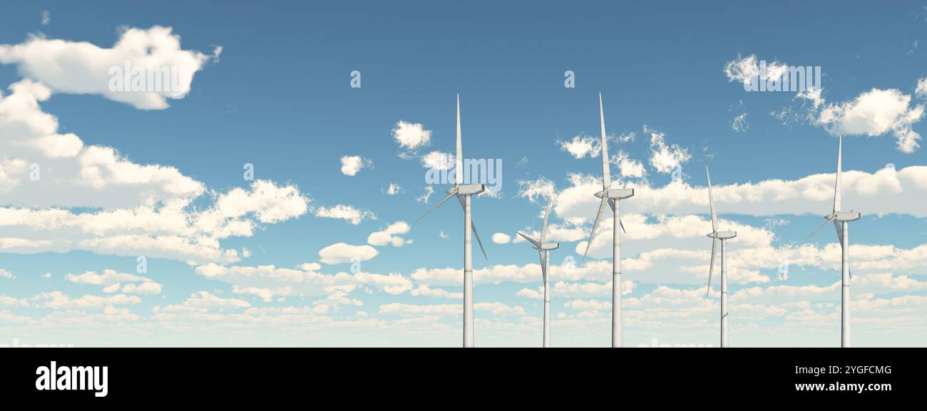 Wind turbines and blue sky with clouds Stock Photo - Alamy