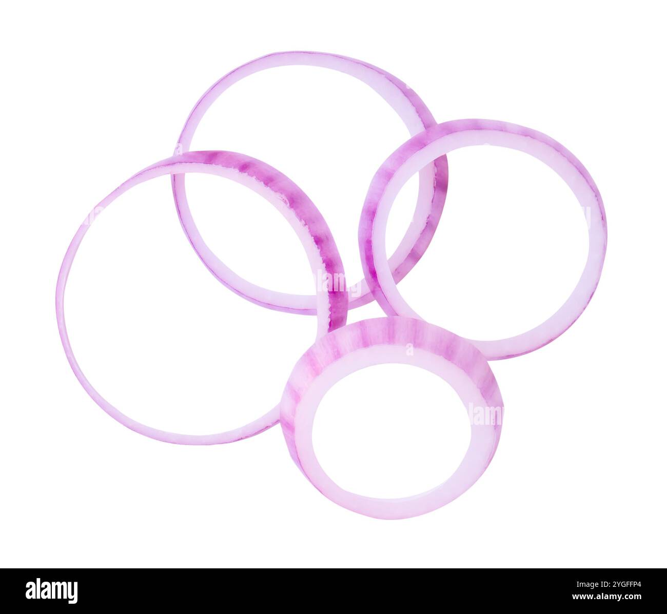 Top view of red onion slices or onion rings in stack is isolated on ...