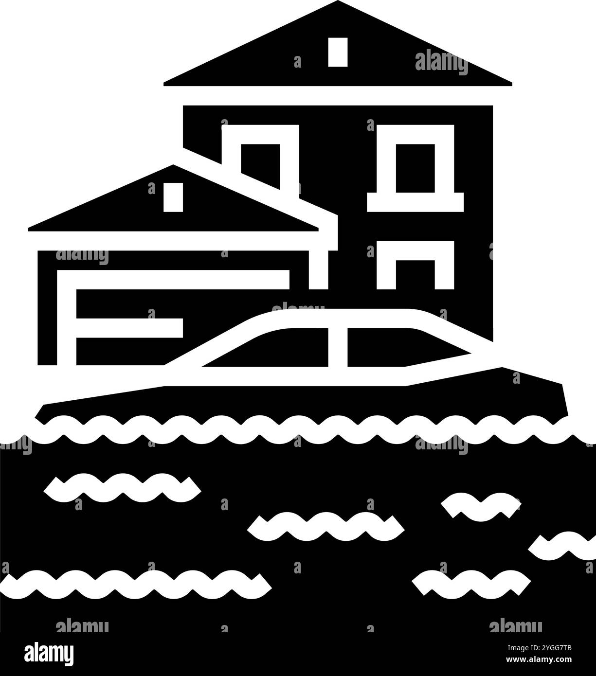 flooded streets hurricane disaster glyph icon vector illustration Stock ...