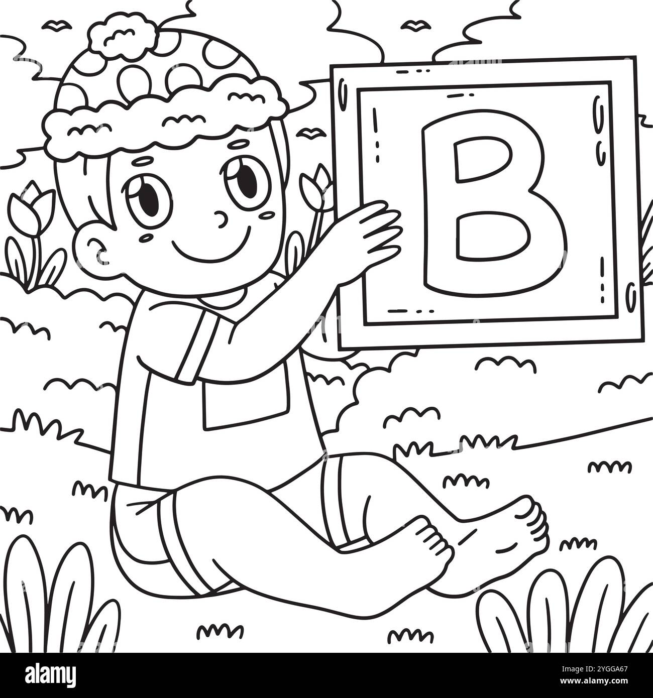 Baby Shower Baby Holding Letter B Coloring Page Stock Vector