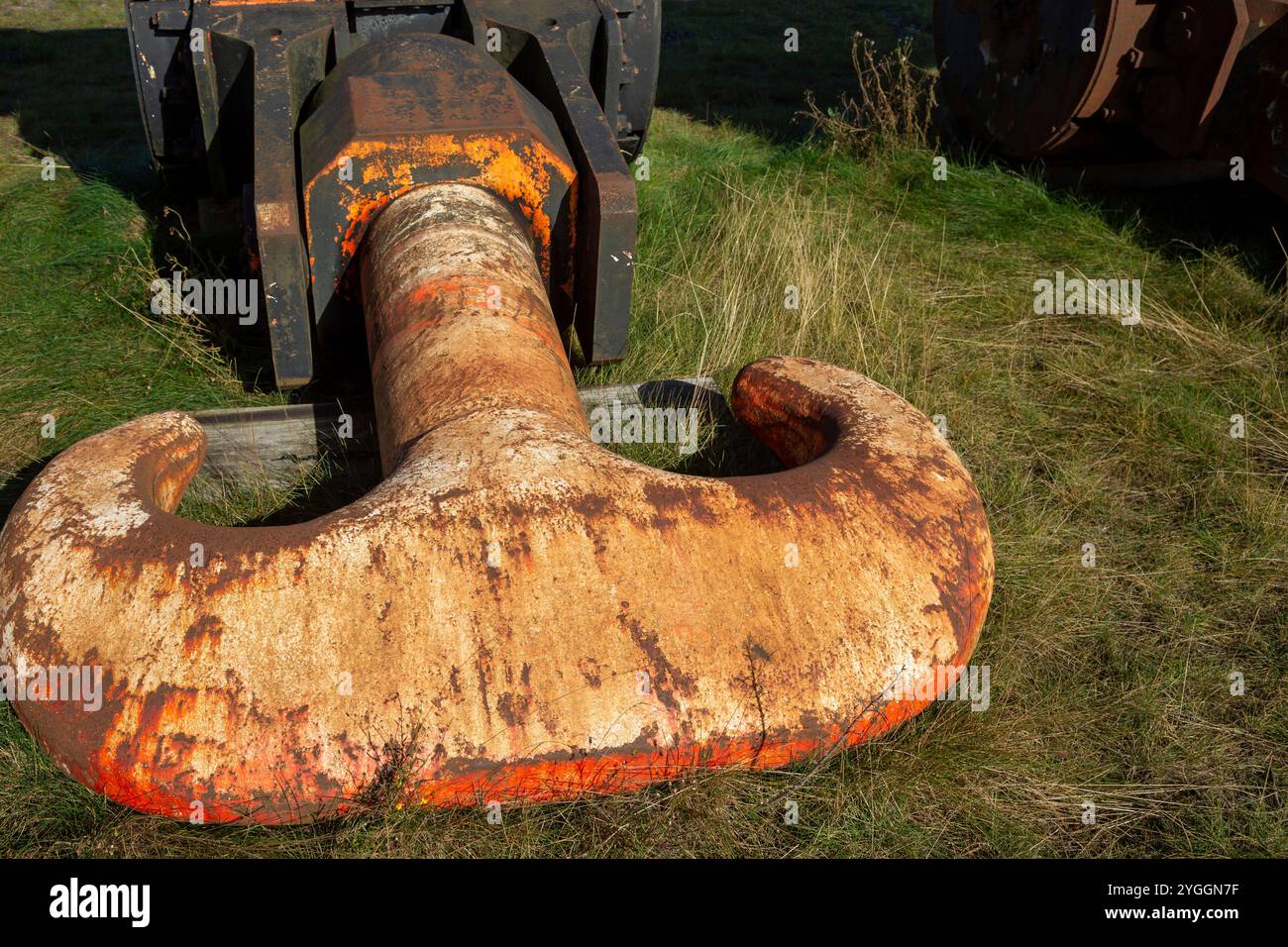 Rusty giant crane hook in the harbor Stock Photo