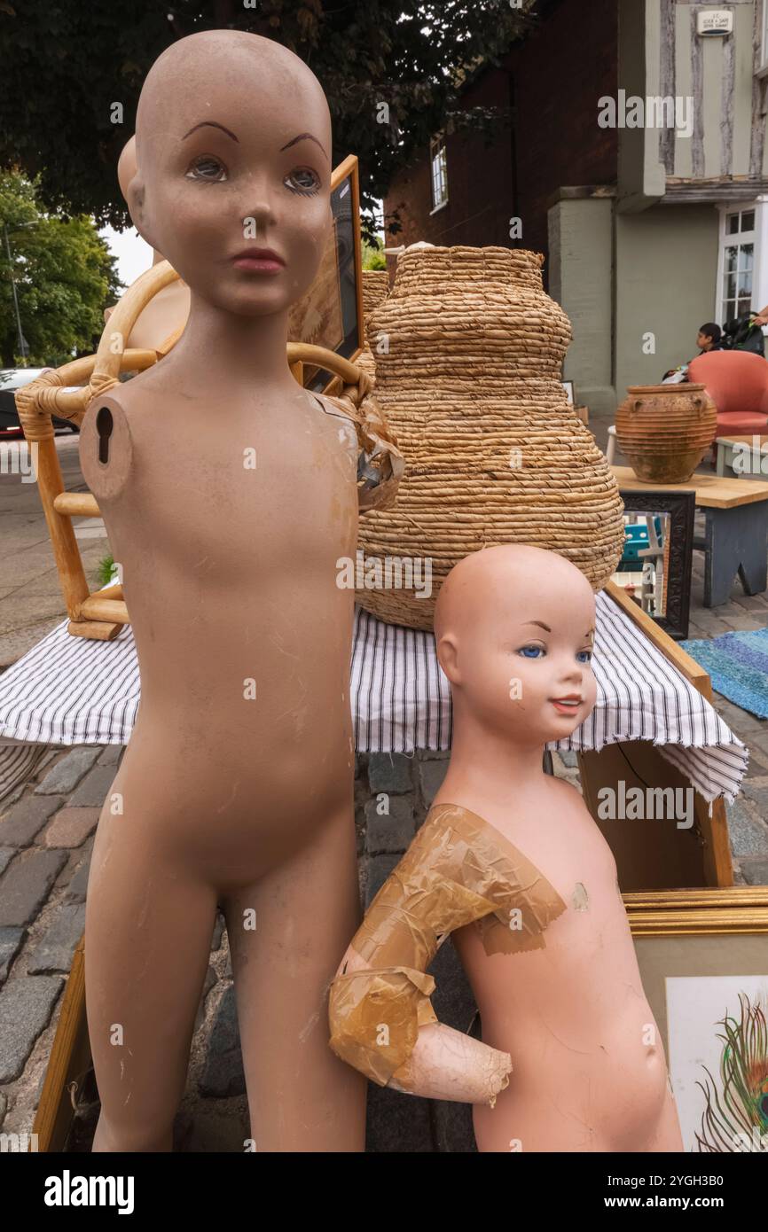 England, Kent, Faversham, Faversham Street Market, Display Funny of Vintage Child Mannekins Stock Photo