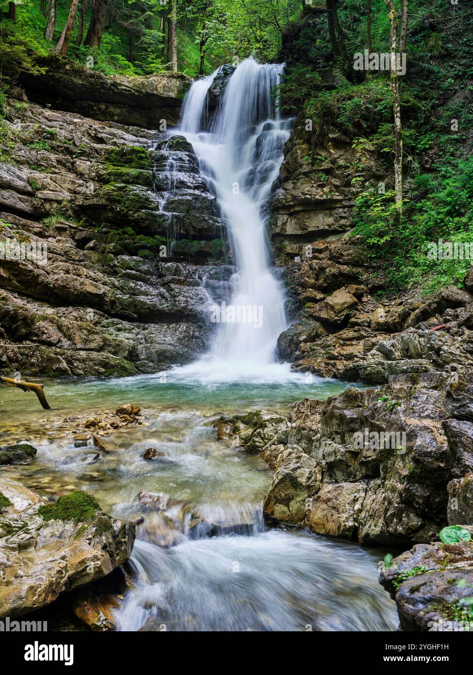 At the Jenbach waterfalls in the Upper Jenbach Valley, Mangfall Mountains Stock Photo