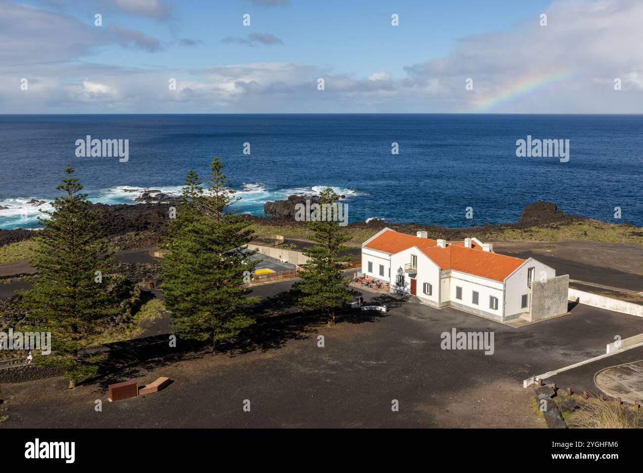 In the middle of lava, in the southwest of Sao Miguel Island in the azores, lie the thermal baths of Ferraria. Stock Photo