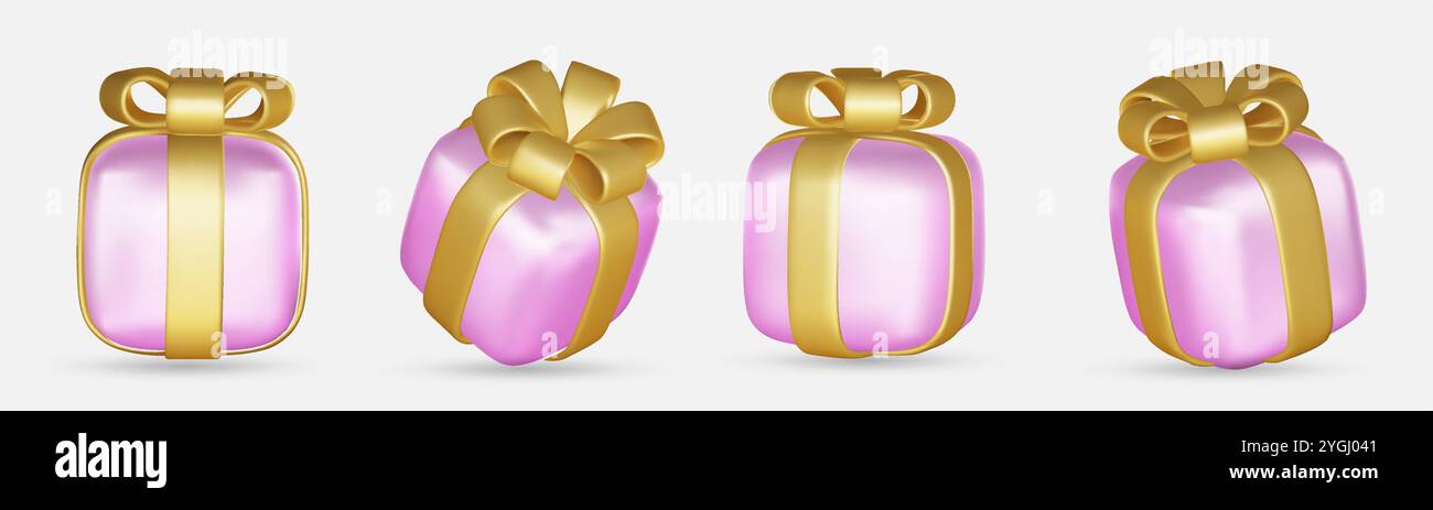 3d gift boxes set with ribbon bow isolated on a white background. 3d ...