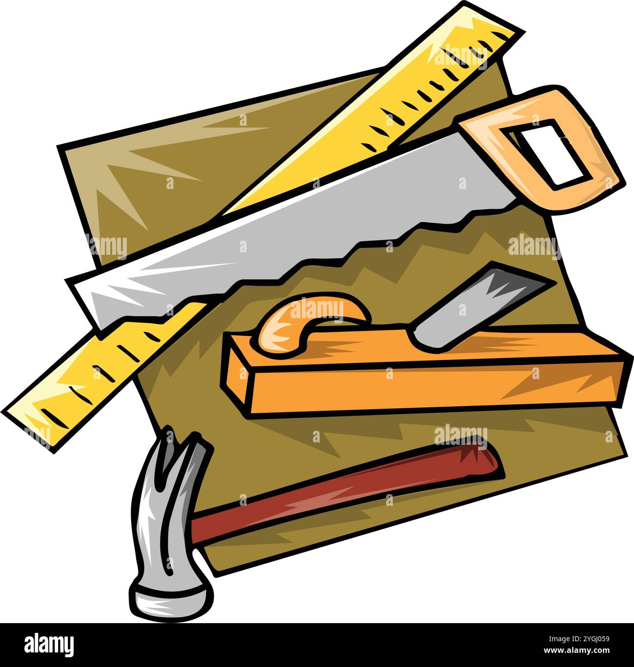 illustration of a hammer, saw, and ruler as tools for construction ...