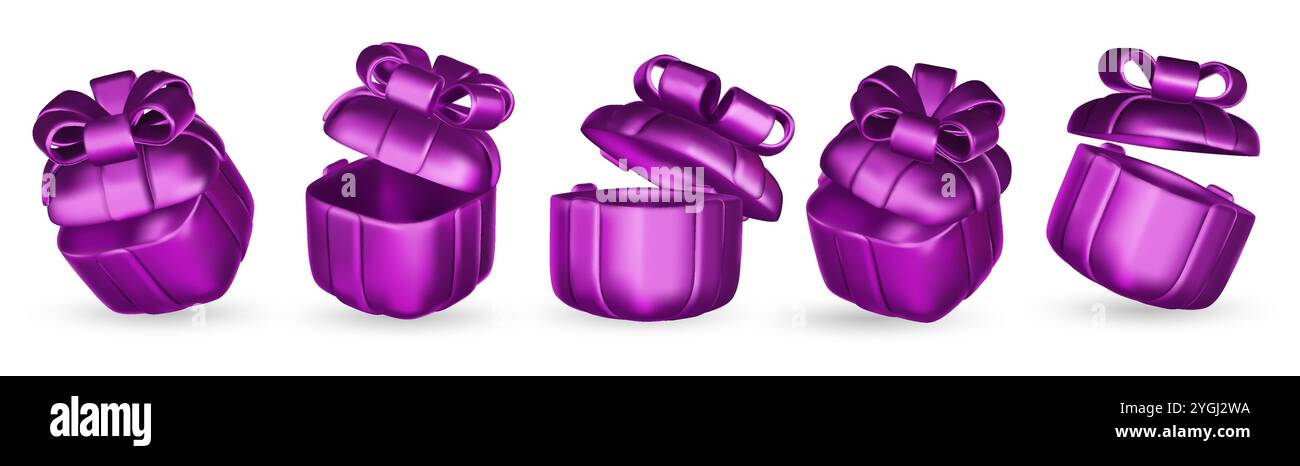 Set of realistic 3d render gift boxes. Purple gift box with pink bow ...