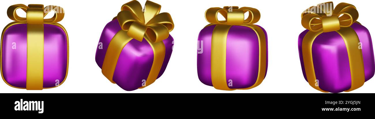 3d gift boxes set with ribbon bow isolated on a white background. 3d ...