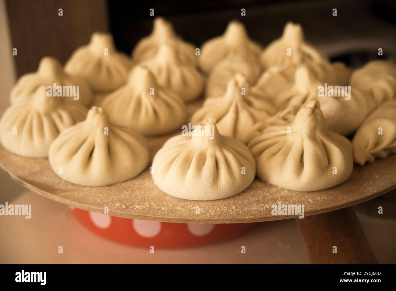 Georgian khinkali are super flavourful, meat-filled dumplings Stock Photo