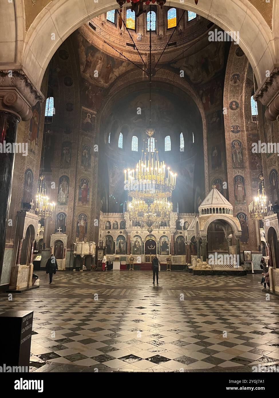 General view interior of St. Alexander Nevsky Patriarchal Orthodox Cathedral in Sofia Bulgaria, Eastern Europe, Balkans, EU - Smartphone Captured Stock Image