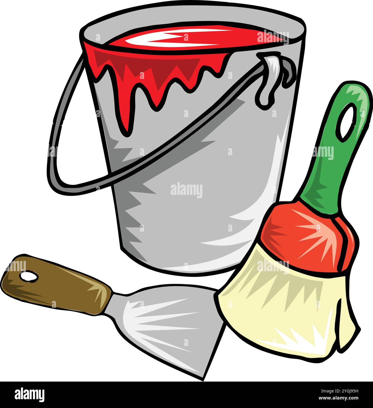 a paintbrush and a bucket of paint for construction design vector ...
