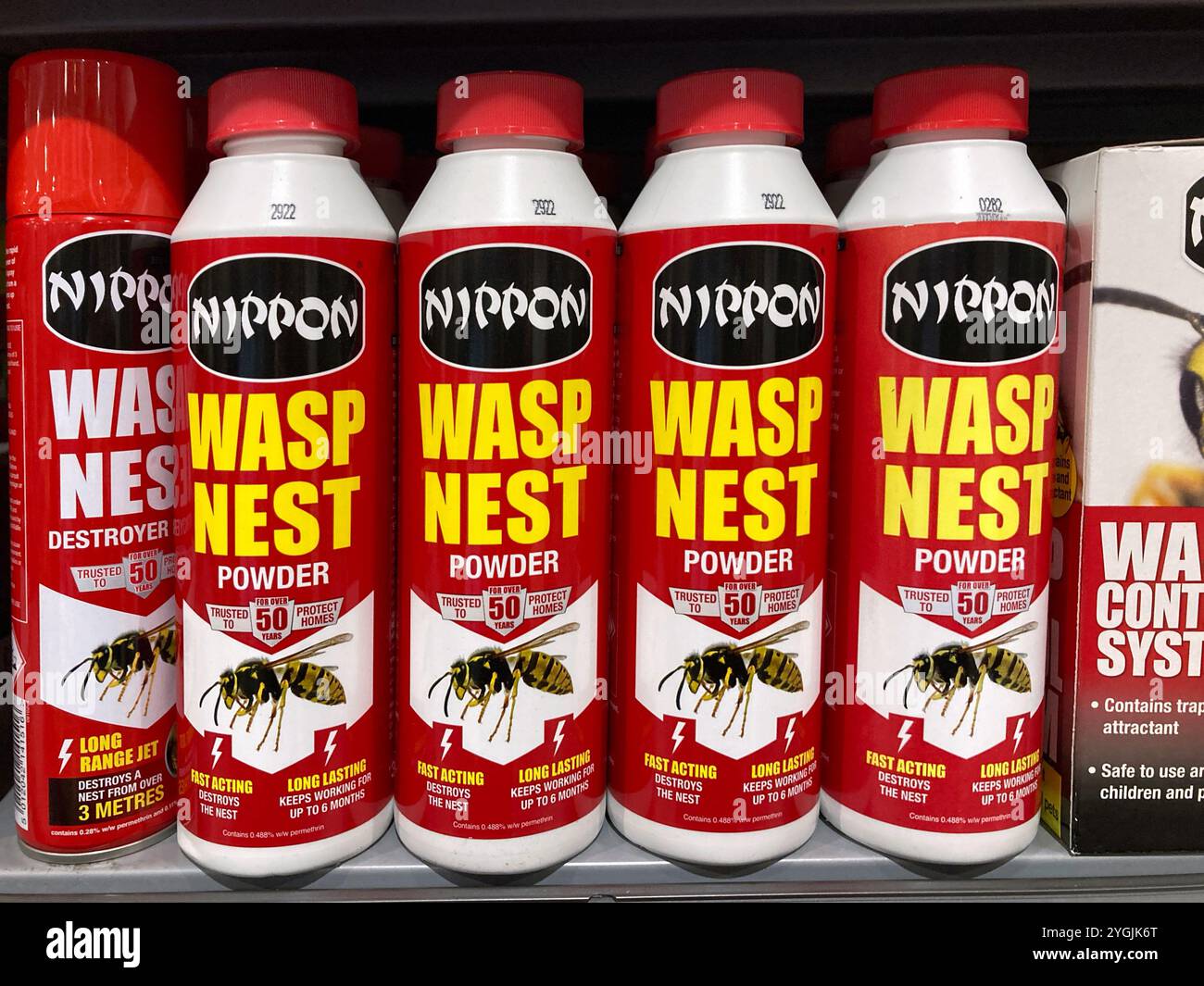 Wasp nest killer pesticide powder for sale at the local garden centre - Smartphone Captured Stock Image