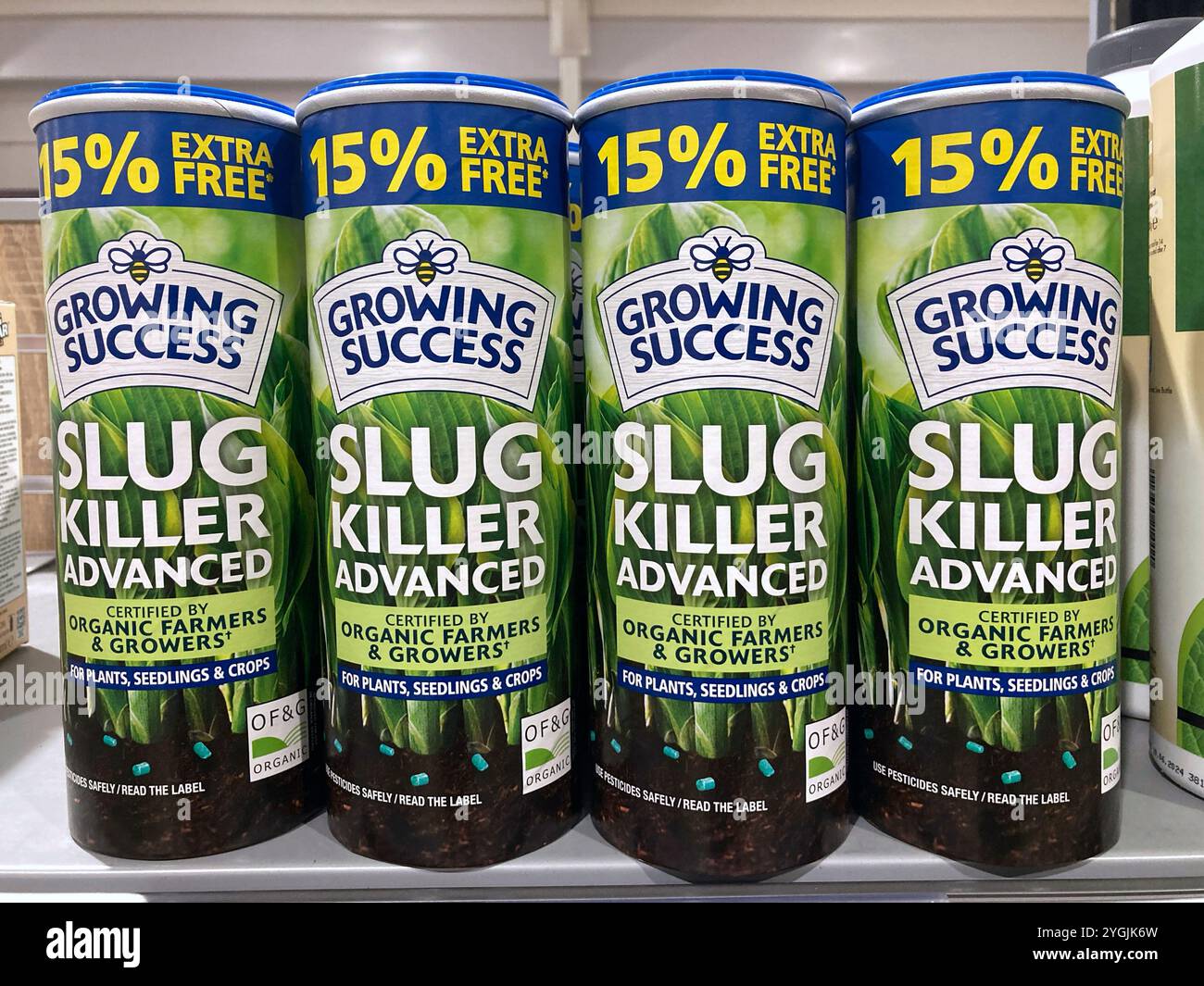 Slug killer pesticide powder for sale at the local garden centre - Smartphone Captured Stock Image