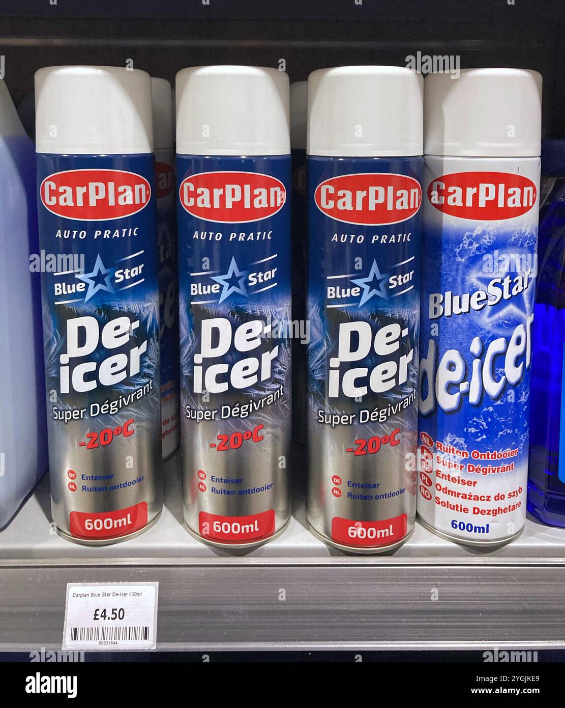 Cans of Car De-Icer for sale at the local DIY store - Smartphone Captured Stock Image