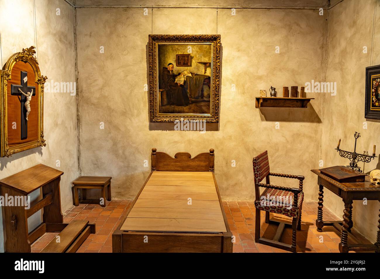 Room of the Monks, exhibition at the Museum of the Royal Monastery of Brou in Bourg-en-Bresse, France, Europe Stock Photo