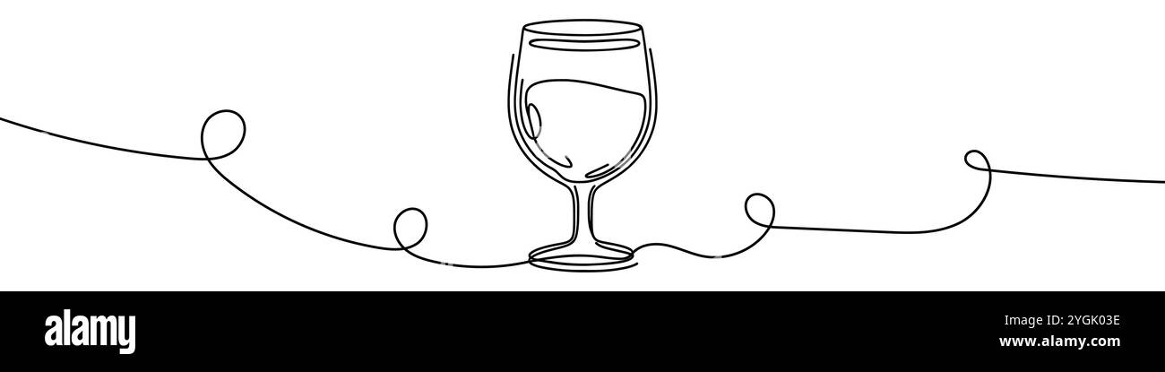 Minimalist continuous one line drawing of a wineglass on white ...