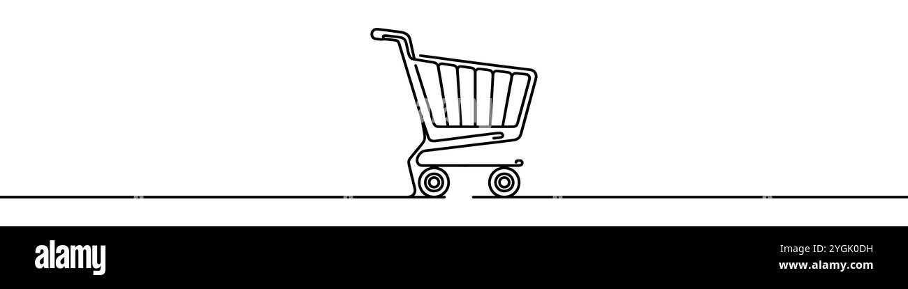 One continuous line illustration of a shopping cart, isolated on white ...