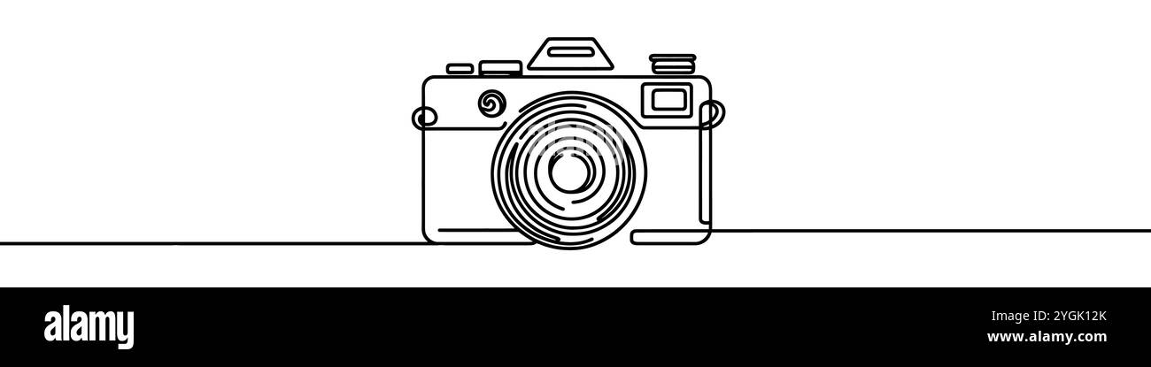 One continuous line illustration of a camera, isolated on white ...