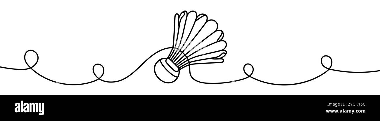 One continuous line illustration of a badminton shuttlecock, isolated on white background. Line art of badminton shuttlecock Stock Vector