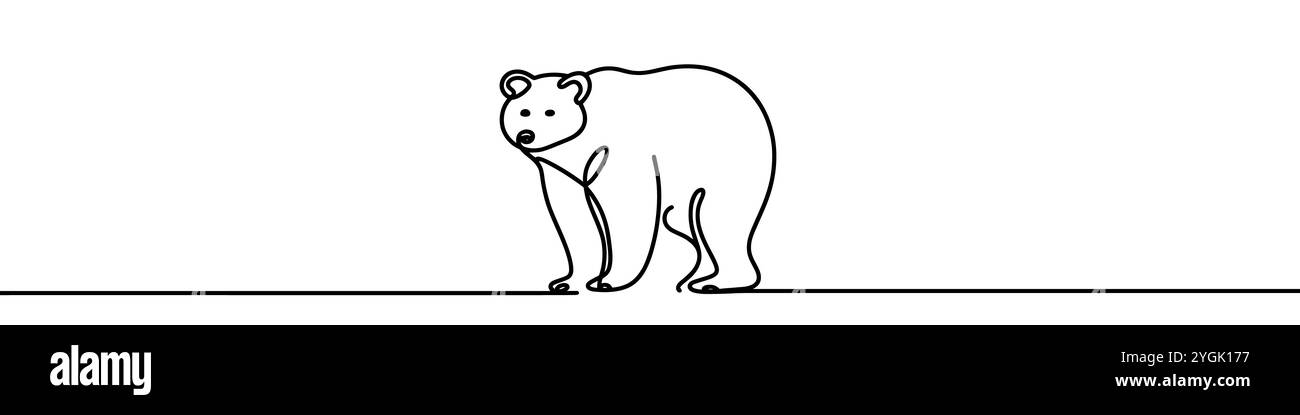 One continuous line illustration of a bear, isolated on white ...