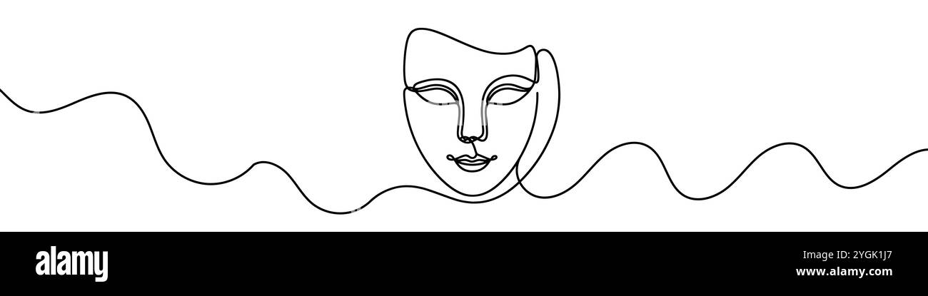 One continuous line illustration of a medical mask, isolated on white ...