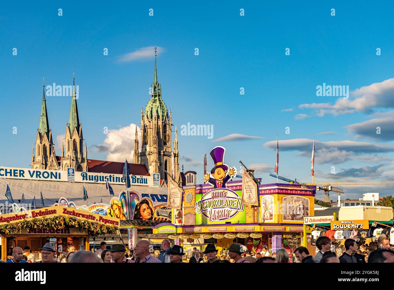 Theresienwiese and St. Paul's Church at the Oktoberfest Munich, Bavaria ...