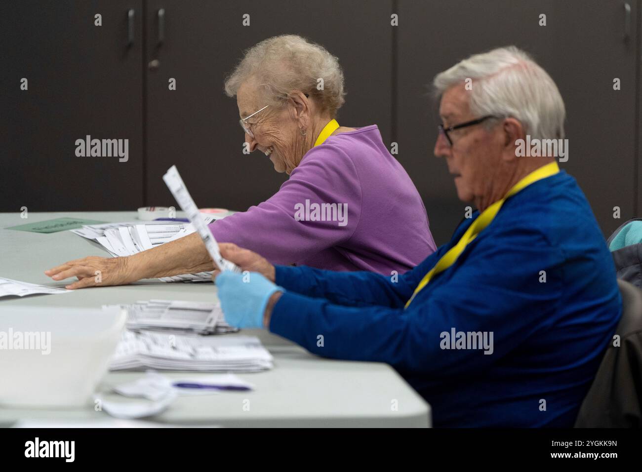 Election workers sort ballots from the 2024 election at the Clackamas ...