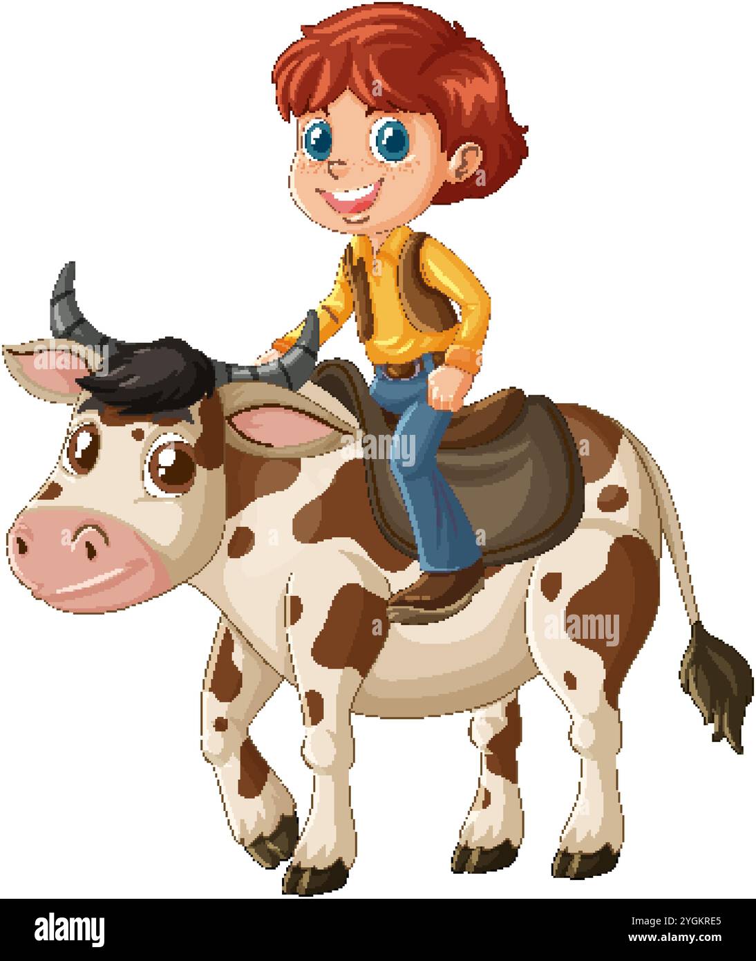 Child riding cow Stock Vector Images - Alamy