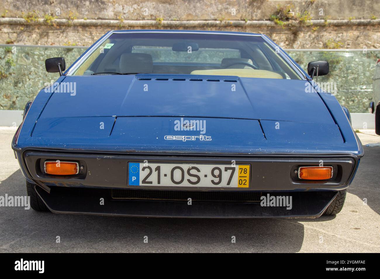 Classic blue lotus esprit sports car parked, showcasing its iconic design and vintage charm Stock Photo