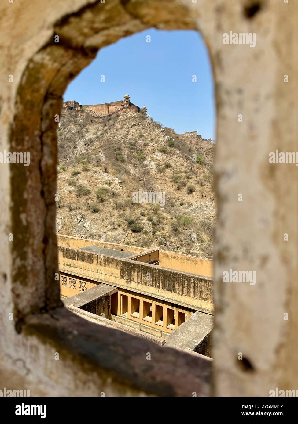 View on the lovely hills from Amber fort , Unesco world heritage site , Jaipur , India - Smartphone Captured Stock Image