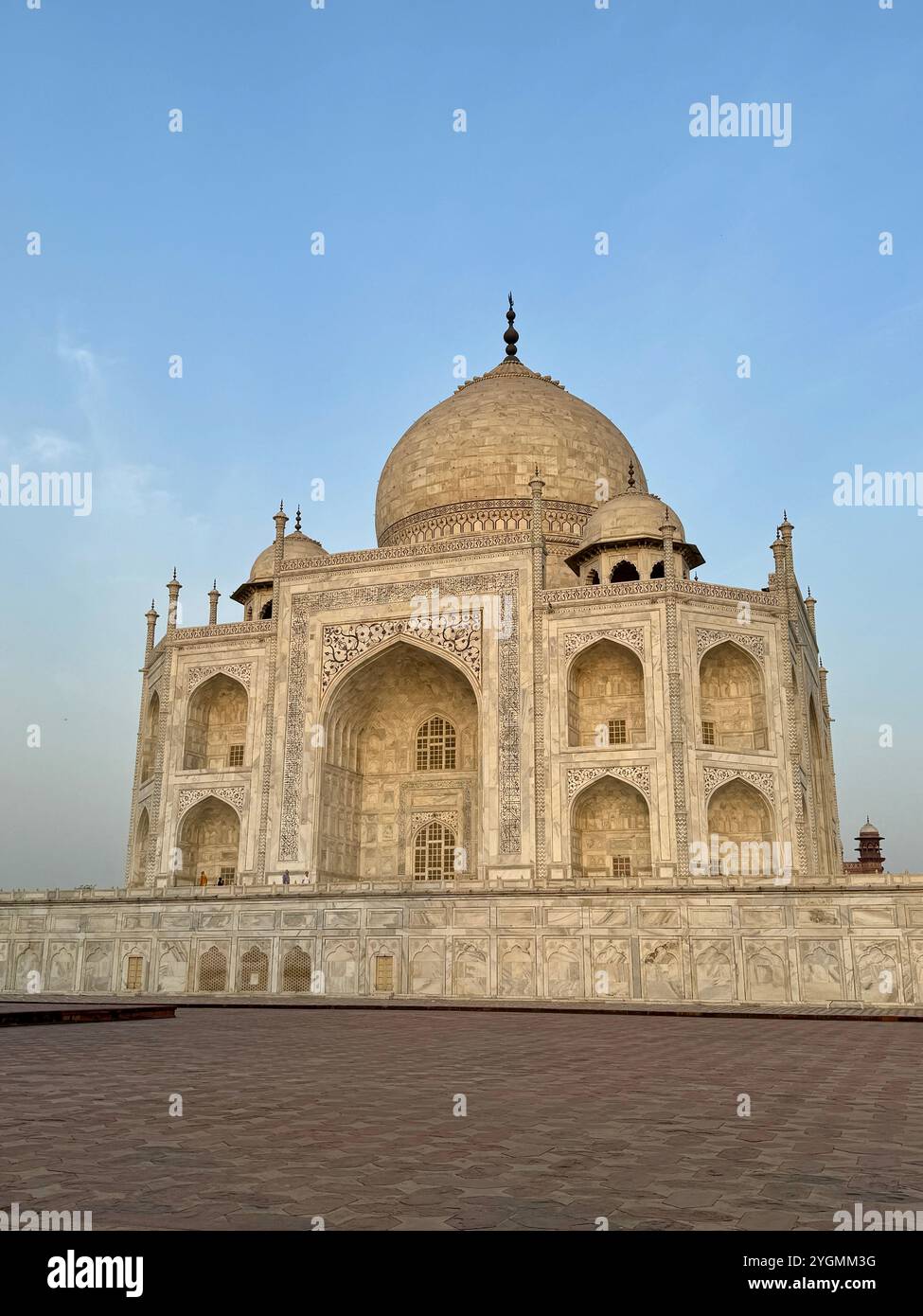 Taj Mahal , One of the Seven Wonders of the World , a Jewel of muslim art in India and one of the most admired masterpieces of the world heritage - Smartphone Captured Stock Image