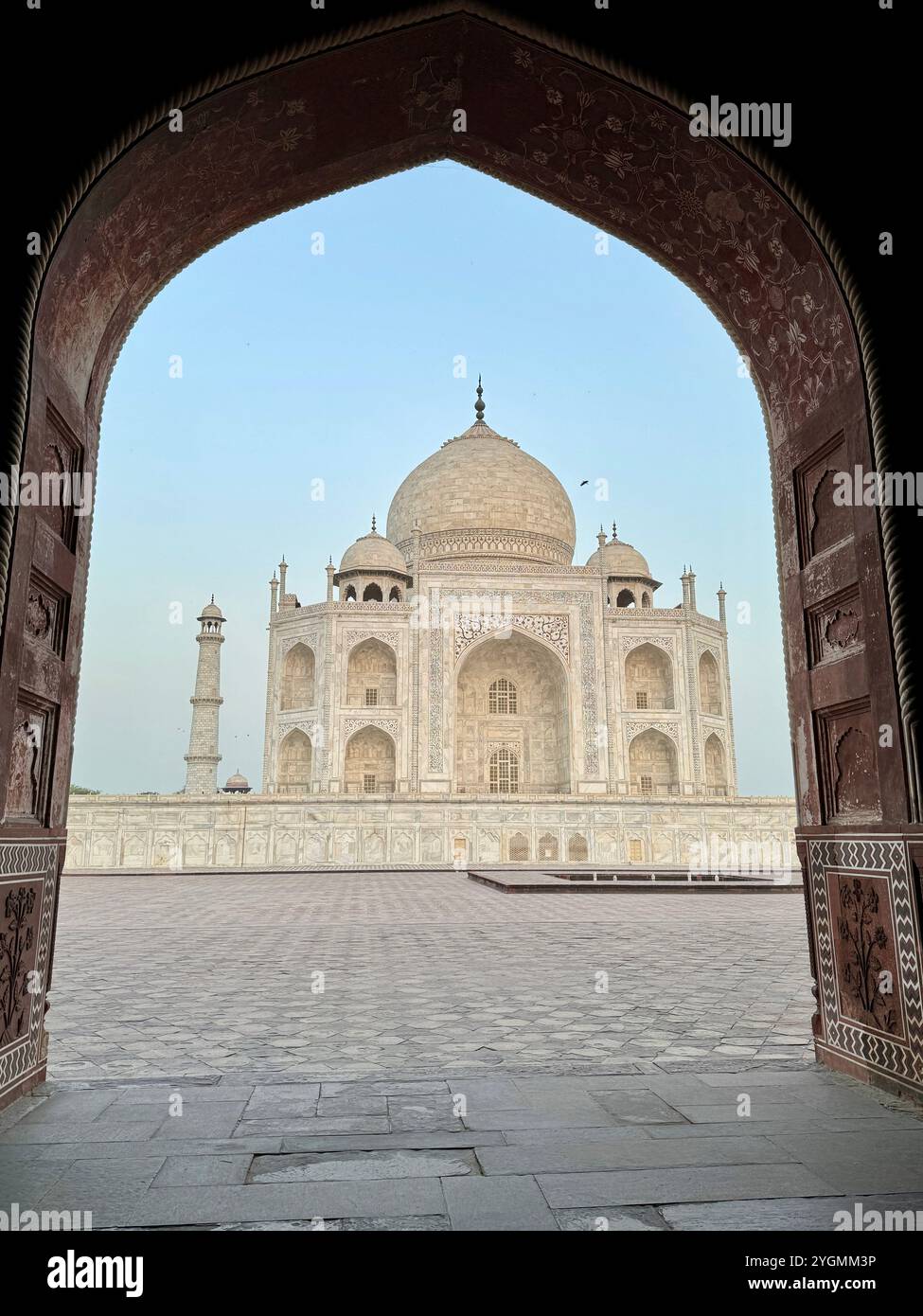Taj Mahal , One of the Seven Wonders of the World , a Jewel of muslim art in India and one of the most admired masterpieces of the world heritage - Smartphone Captured Stock Image