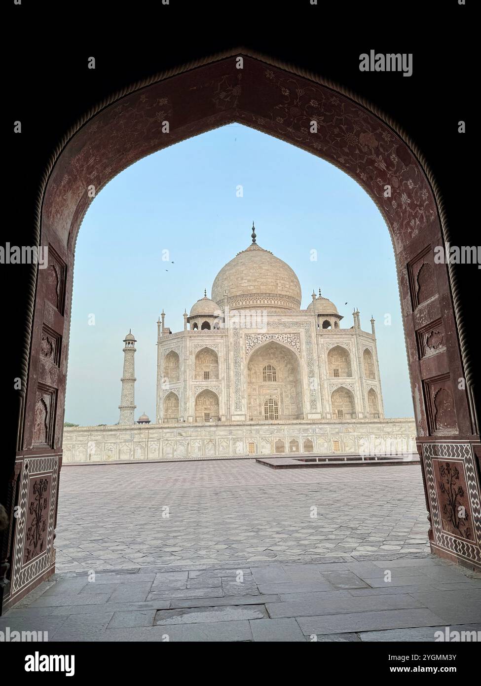 Taj Mahal , One of the Seven Wonders of the World , a Jewel of muslim art in India and one of the most admired masterpieces of the world heritage - Smartphone Captured Stock Image