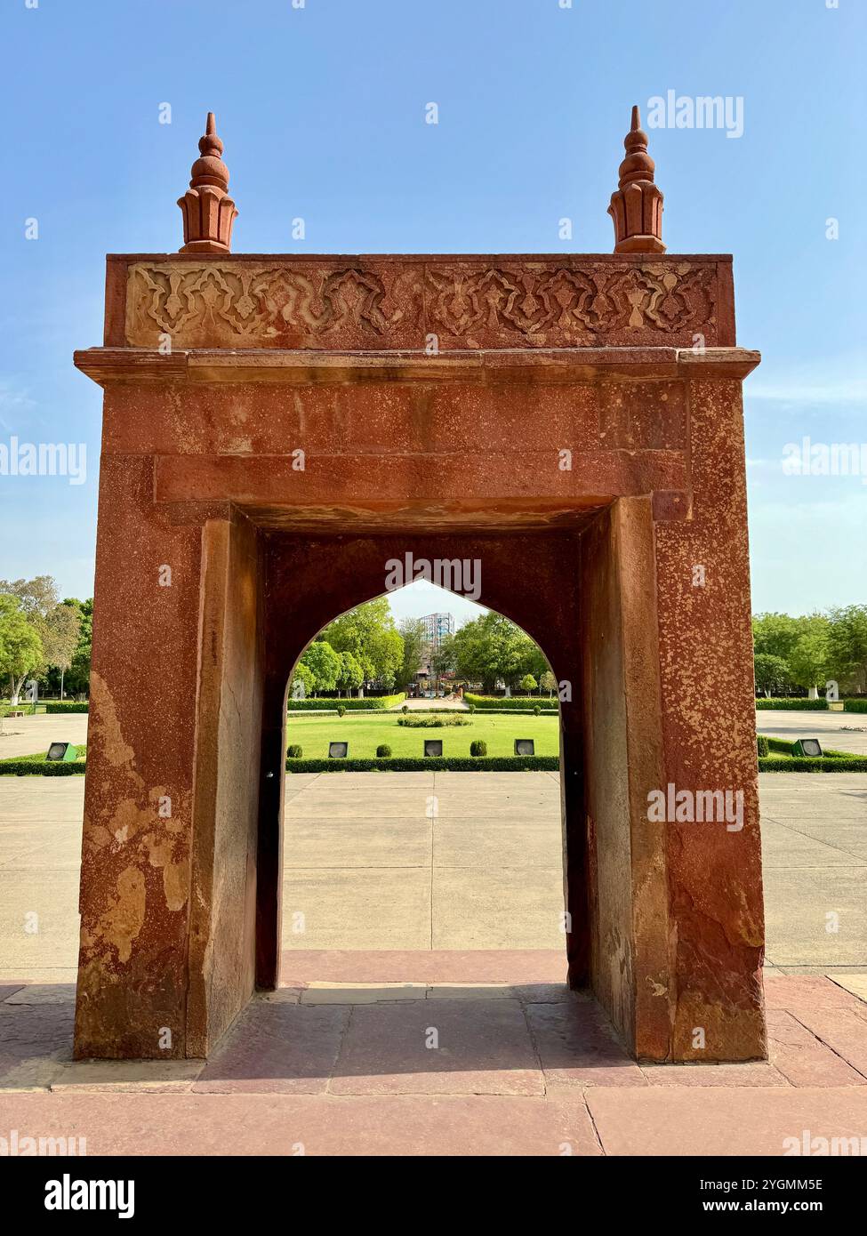 Entrance door to the wonderful and beautiful Sikandra Mausoleum where Emperor Akbar was buried in early 17th century, Agra , India - Smartphone Captured Stock Image