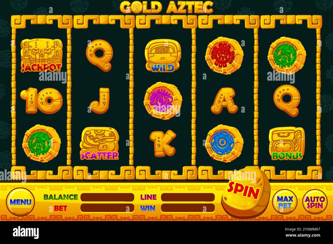 Casino slot machine game UI design for Gold Aztec and full set of 12 ...