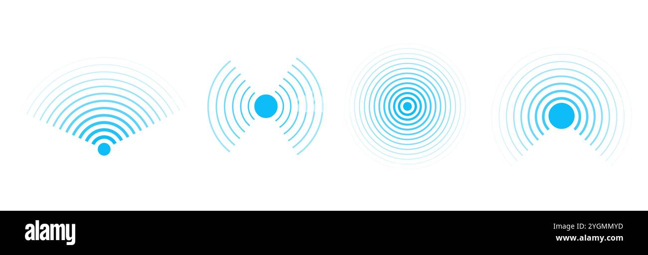 Sonar sound waves icons wireless wifi, radial line media, Radio, radar station signal. Scan, rings circle ripples. Vector illustration Stock Vector