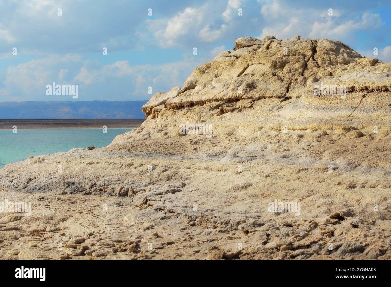 Jordan, Dead Sea coastline, salt crystals rocks, high angle view, Asia ...