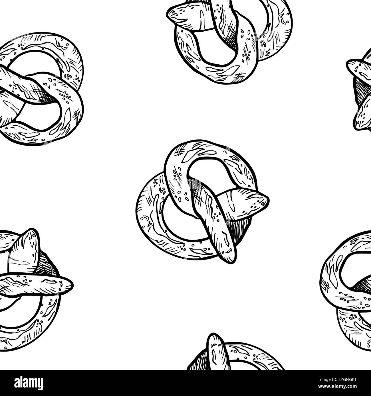 Pretzel black white graphic vector seamless pattern isolated. German ...