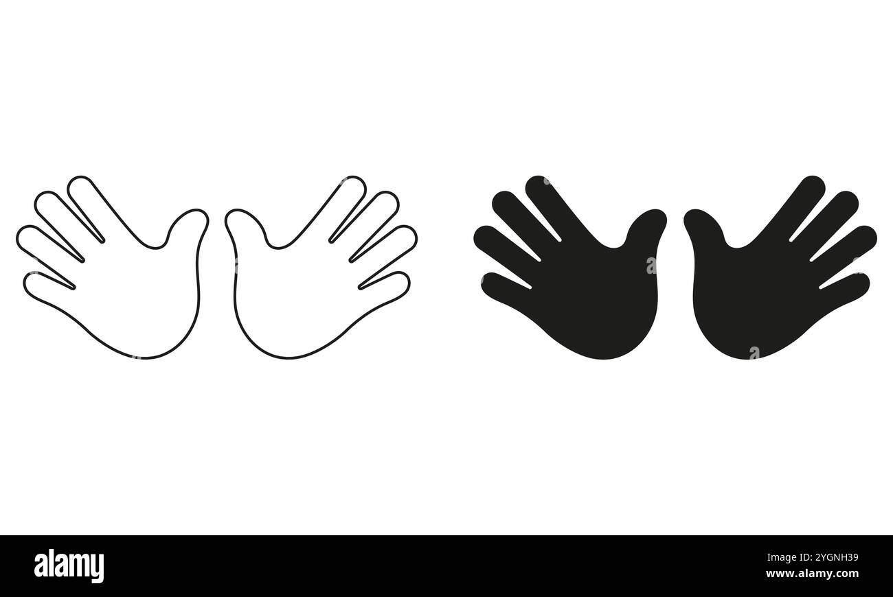 Open Palms Line and Silhouette Sign. Two Open Hands for Greeting or ...