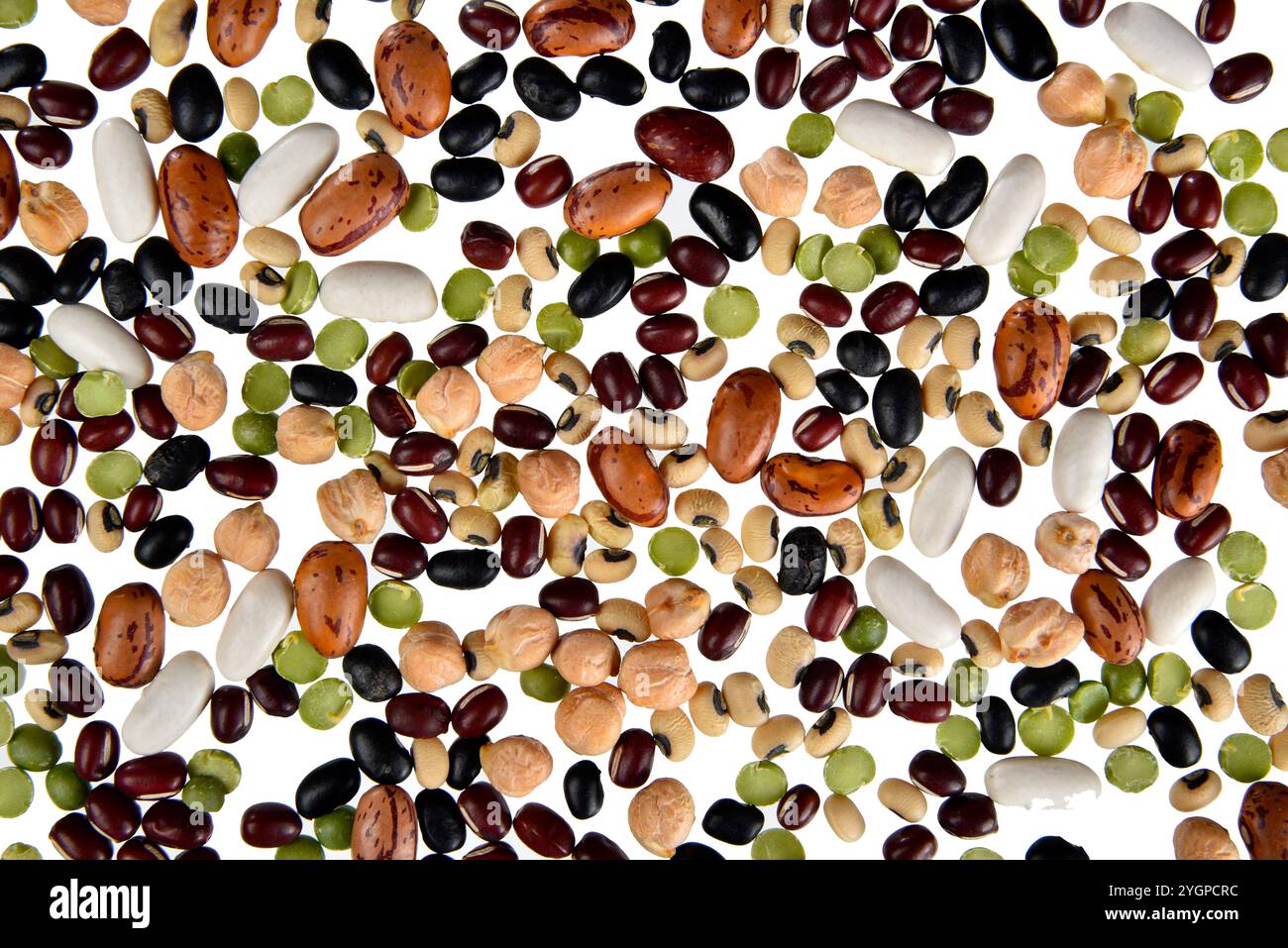 dried legumes and beans scattered on a white background Stock Photo
