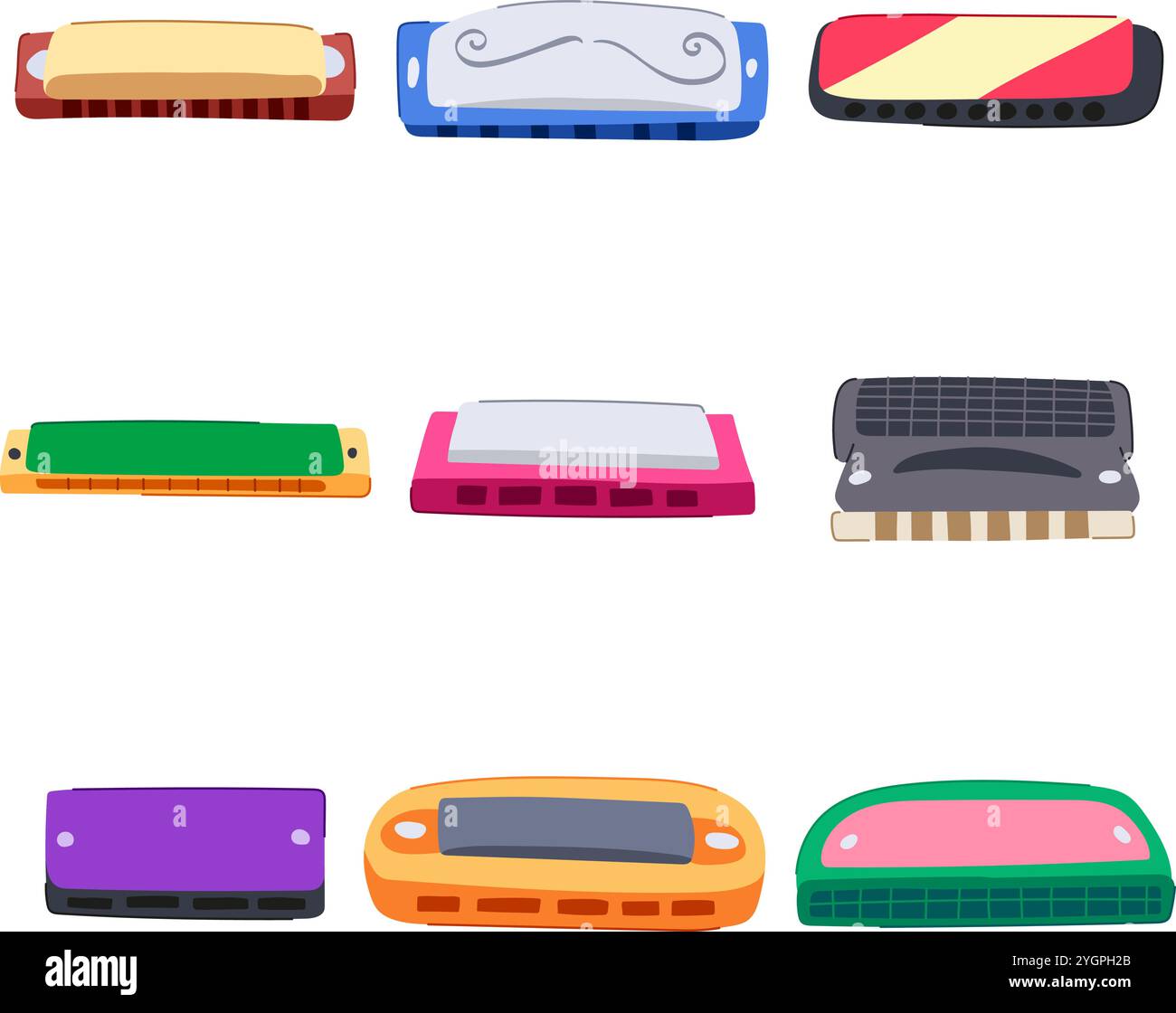 harmonica set cartoon vector illustration Stock Vector