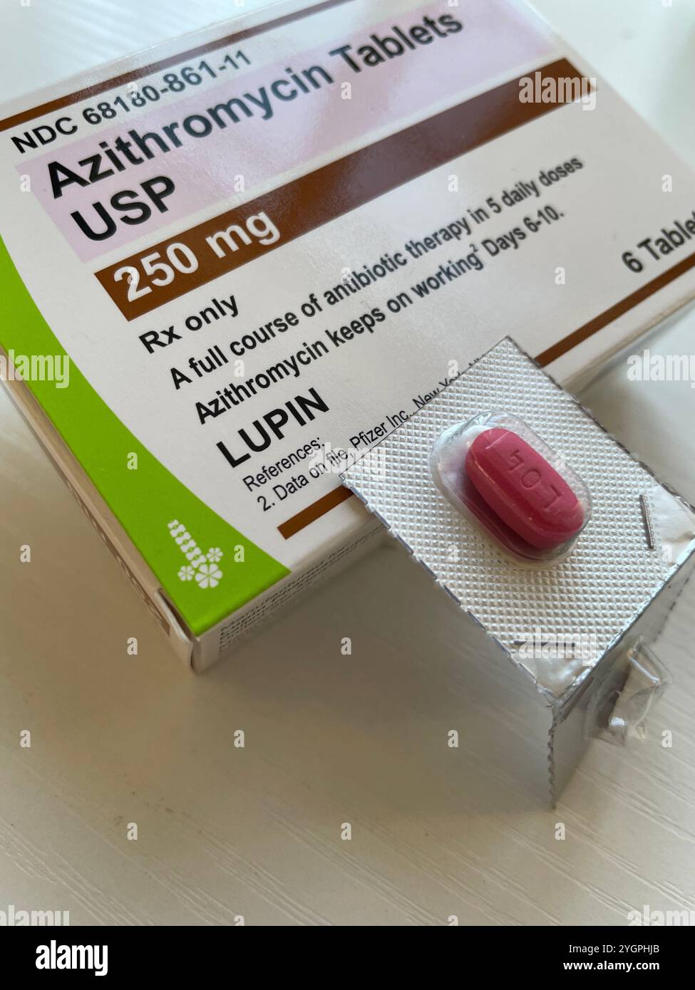 Azithromycin is a fast acting effective anabiotic therapy, 2024, United States - Smartphone Captured Stock Image