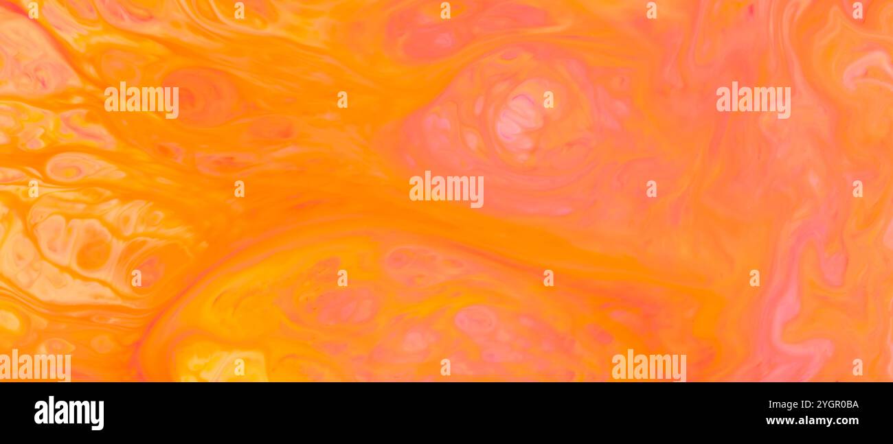 Orange Pink Fluid Art Abstract Background on Liquid Surface Stock Photo