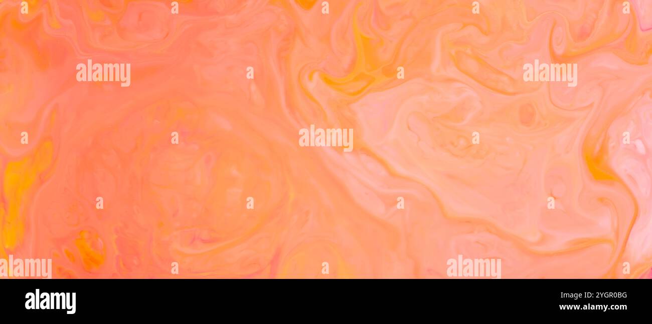 Orange Pink Fluid Art Abstract Background on Liquid Surface Stock Photo
